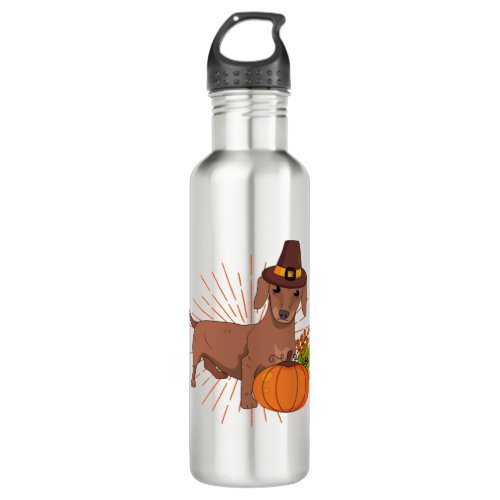 Pilgrim dachshund pumpkin leaves Thanksgiving  Stainless Steel Water Bottle