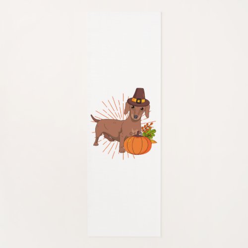 Pilgrim dachshund pumpkin leaves Thanksgiving  Yoga Mat