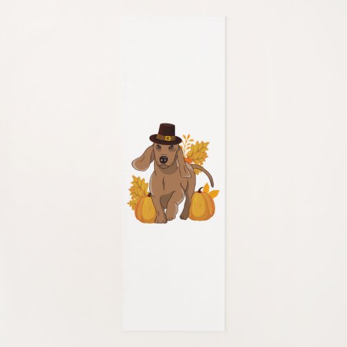 Pilgrim dachshund pumpkin leaves Thanksgiving Yoga Mat