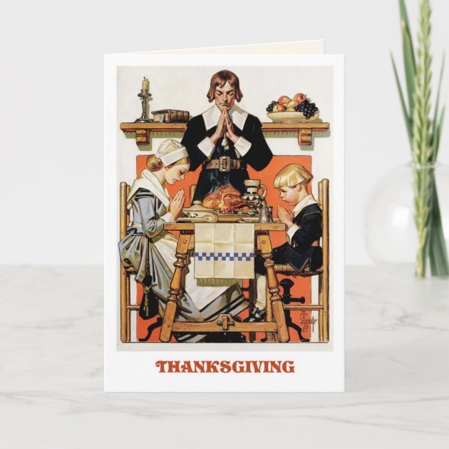 Pilgrim Family. Thanksgiving Greeting Cards