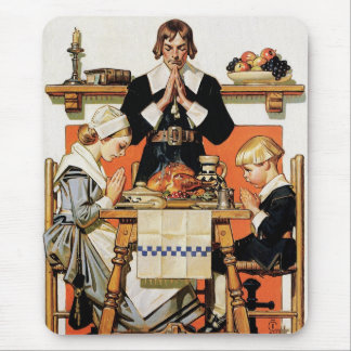 Pilgrim Family. Vintage Art Gift Mouse Pad