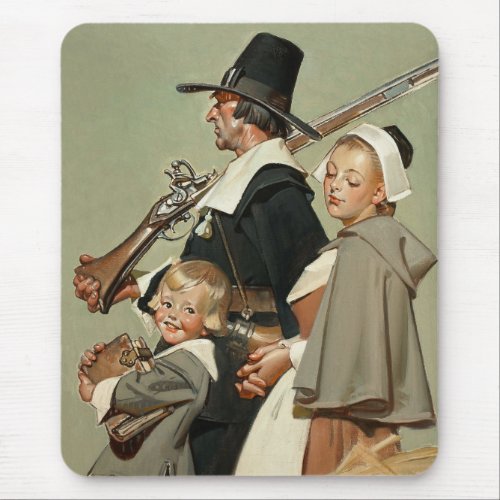 Pilgrim Family Vintage Art Gift  Mouse Pad