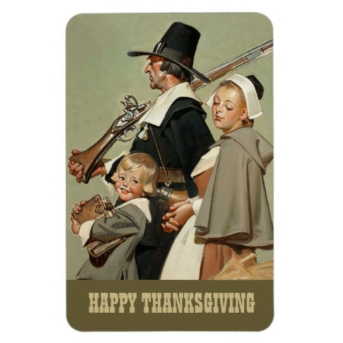 Pilgrim Family Vintage Art Thanksgiving Gift  Magnet