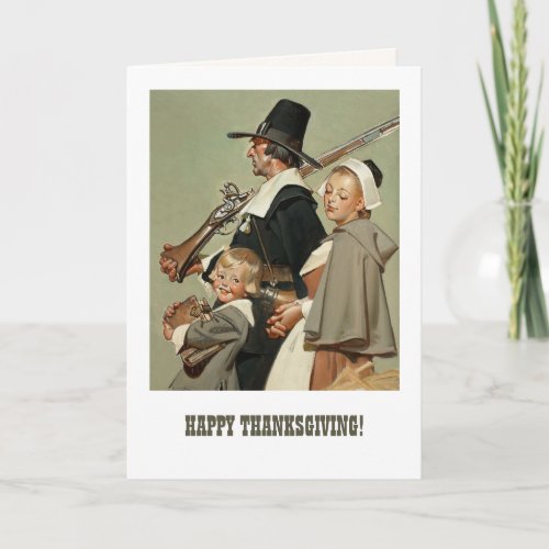 Pilgrim Family Vintage Art Thanksgiving  Holiday Card