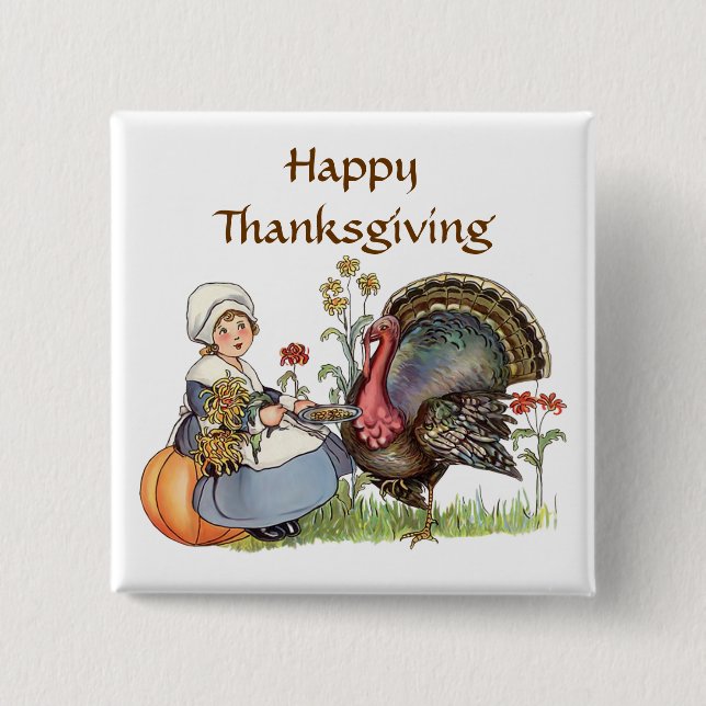 Pilgrim Girl - Customize text option Button (Front)