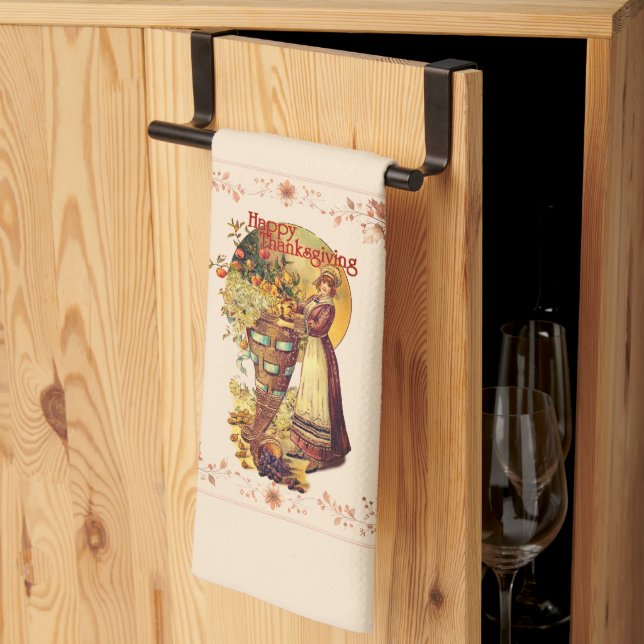 Pilgrim Girl Thanksgiving Kitchen Towel (Thirds Fold)