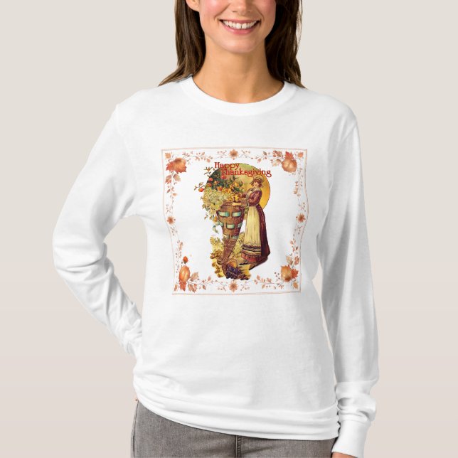 Pilgrim Girl Thanksgiving T-Shirt (Front)
