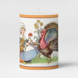 Pilgrim Girl With Turkey Pillar Candle