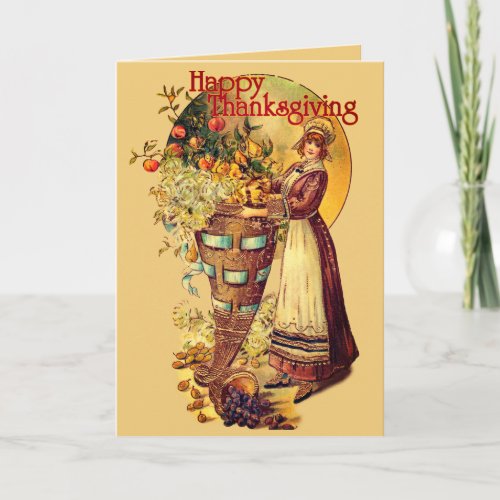 Pilgrim Girl with Victorian Style Holiday Card