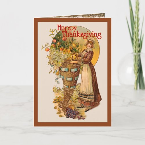 Pilgrim Girl with Victorian Style Holiday Card
