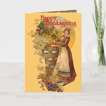 Pilgrim Girl With Victorian Style Holiday Card by vintageamerican at Zazzle