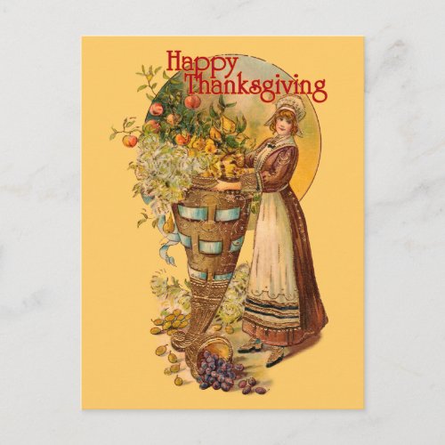 Pilgrim Girl with Victorian Style Holiday Postcard