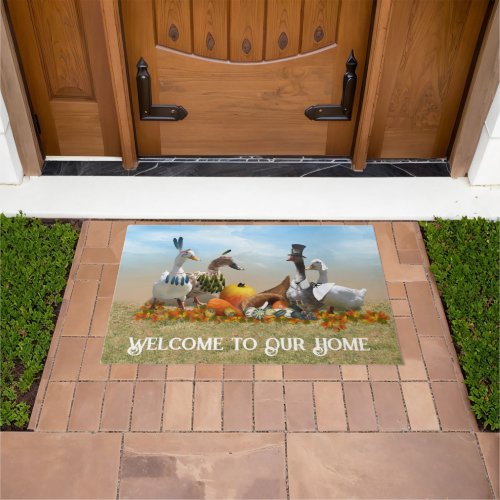 Pilgrim Goose and Ducks Thanksgiving  Doormat