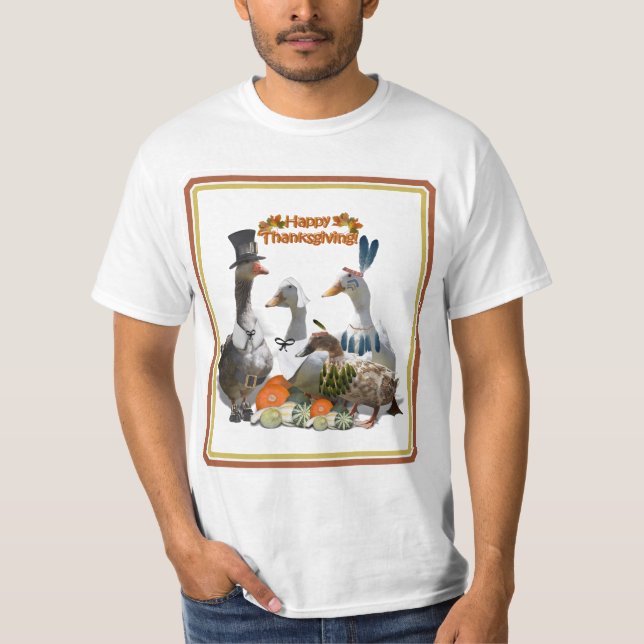 Pilgrim Goose and Ducks Thanksgiving  T-Shirt (Front)