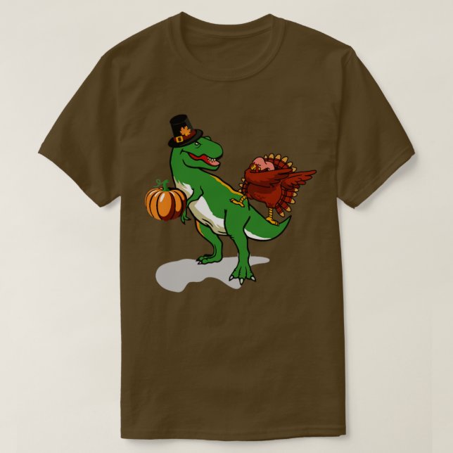 Pilgrim hat T Rex Dinosaur Dabbing  T-Shirt (Design Front)