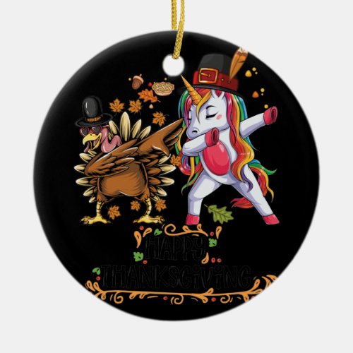 Pilgrim Hat Turkey Unicorn Dabbing Thanksgiving Ceramic Ornament