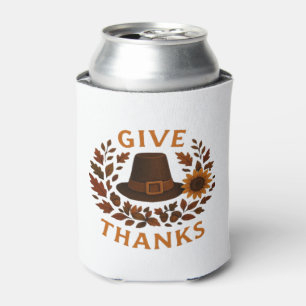 Pilgrim Hat with Autumn Wreath Classic T-Shirt.png Can Cooler
