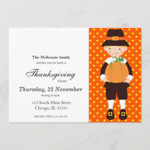 Pilgrim Kids Thanksgiving dinner Invitation