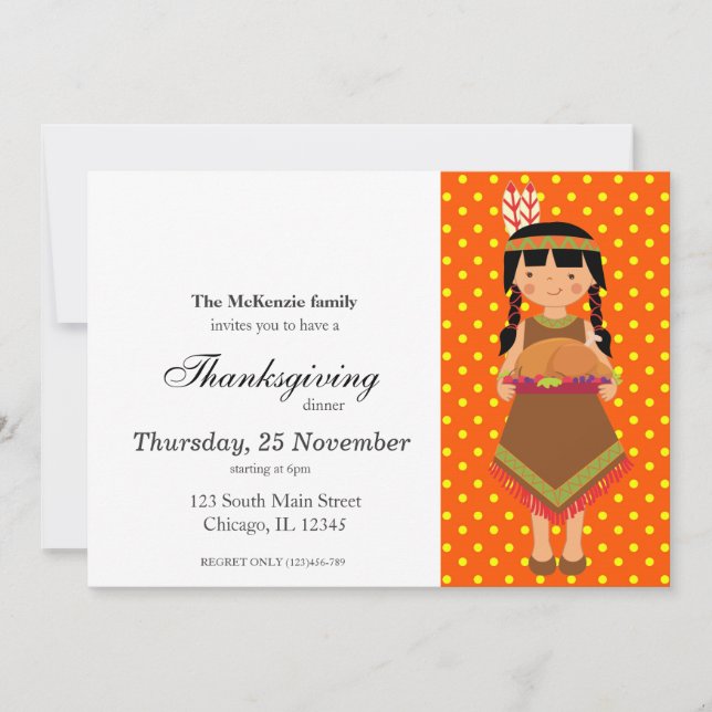 Pilgrim Kids Thanksgiving dinner Invitation (Front)