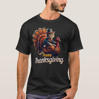 Pilgrim Kitty "Happy Thanksgiving" Cat Meme T-Shirt
