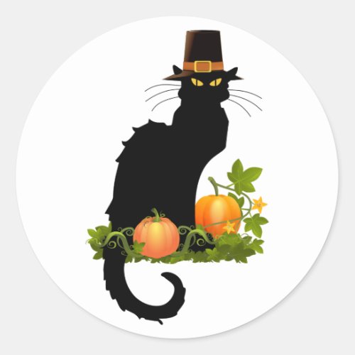 Pilgrim Le Chat Noir Thanksgiving Classic Round Sticker