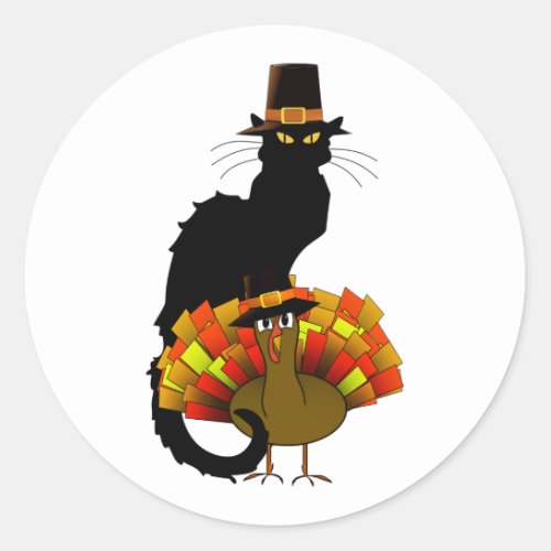 Pilgrim Le Chat Noir Thanksgiving Classic Round Sticker