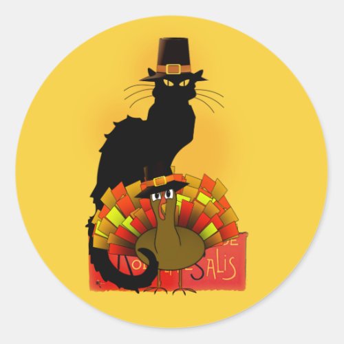 Pilgrim Le Chat Noir Thanksgiving Classic Round Sticker