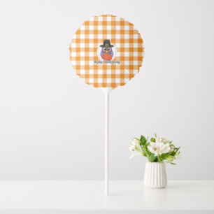 Pilgrim Owl on Orange Plaid - Happy Thanksgiving Balloon