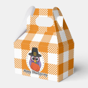 Pilgrim Owl on Orange Plaid - Happy Thanksgiving Favor Boxes