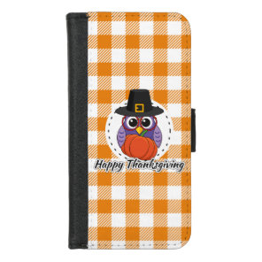 Pilgrim Owl on Orange Plaid - Happy Thanksgiving iPhone 8/7 Wallet Case