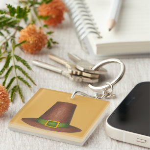 Pilgrim Puritan Hat Happy Thanksgiving Autumn Fall Keychain