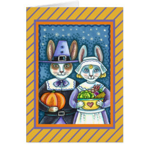 PILGRIM RABBITS, THANKSGIVING HARE'S HARVEST Blank Cards