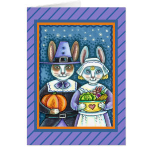 PILGRIM RABBITS, THANKSGIVING HARE'S HARVEST Blank Cards