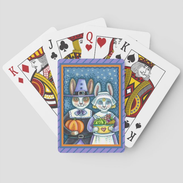 PILGRIM RABBITS, THANKSGIVING HARE'S HARVEST, CUTE POKER CARDS (Back)