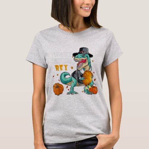 Pilgrim Rex Dinosaur Holding Turkey Thanksgiving T_Shirt