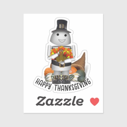 Pilgrim Robot and Turkey Thanksgiving  Sticker