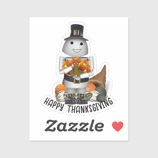Pilgrim Robot and Turkey Thanksgiving  Sticker (Sheet)