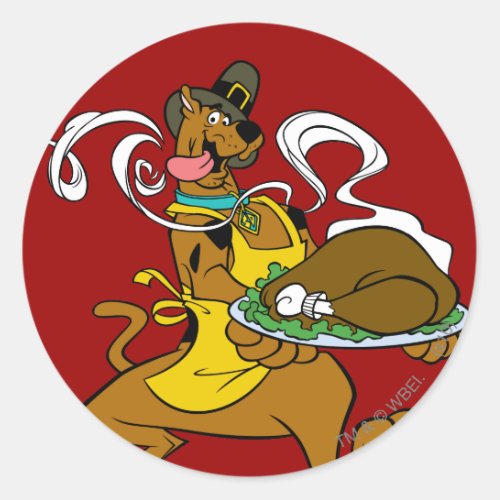 Pilgrim Scooby_Doo With Turkey Classic Round Sticker