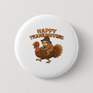 Pilgrim Sloth on Turkey Thanksgiving Classic T-Shi Button