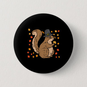 Pilgrim Squirrel Cute Thanksgiving Fall Autumn Ani Button