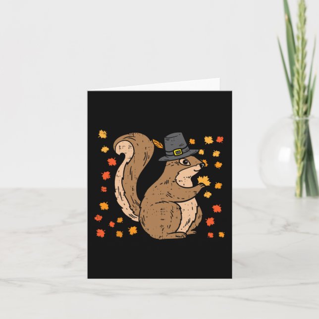 Pilgrim Squirrel Cute Thanksgiving Fall Autumn Ani Card (Front)