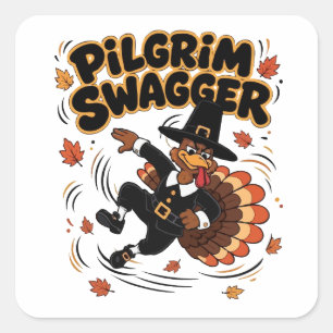 Pilgrim Swagger Turkey Thanksgiving Dab Dabbing  Square Sticker