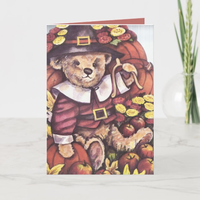 Pilgrim Teddy Bear Holiday Card (Front)