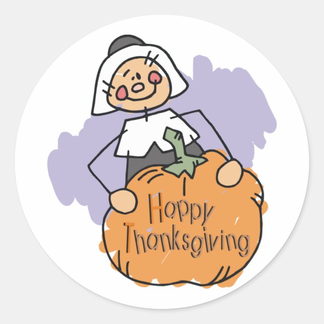Pilgrim Thanksgiving Decoration Classic Round Stic Sticker (Front)