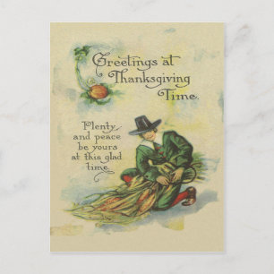 Pilgrim Thanksgiving Greetings Holiday Postcard