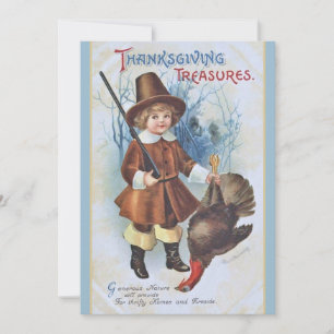 Pilgrim Thanksgiving Vintage Cartd Holiday Card