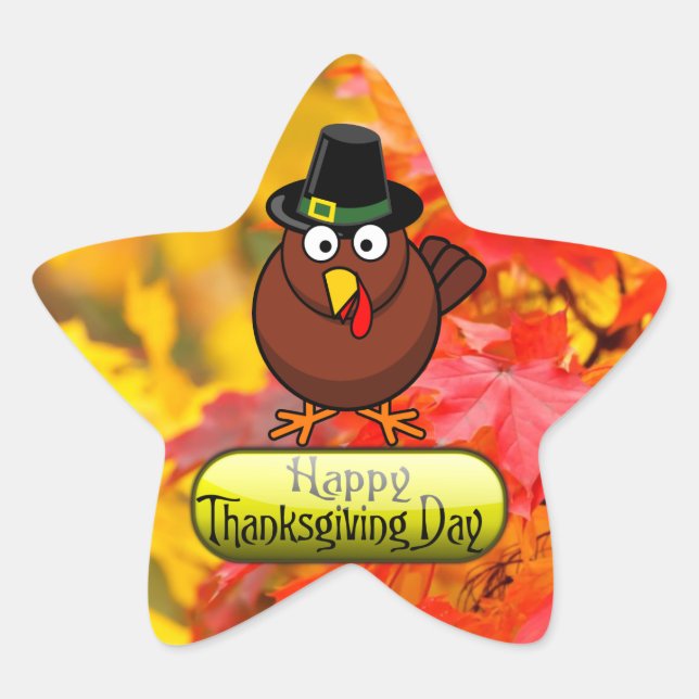 Pilgrim Turkey - Happy Thanksgiving Day Star Sticker (Front)