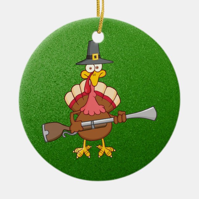 pilgrim turkey holding musket ceramic ornament (Front)