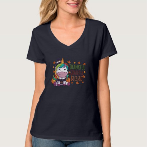 Pilgrim Unicorn Thankful Grateful Blessed Thanksgi T_Shirt