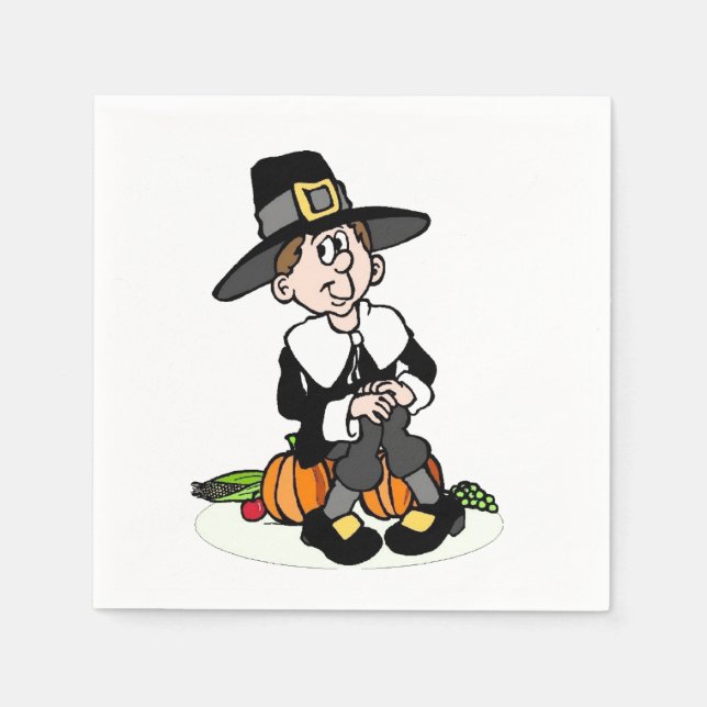 Pilgrim With Pumpkin Napkins (Front)